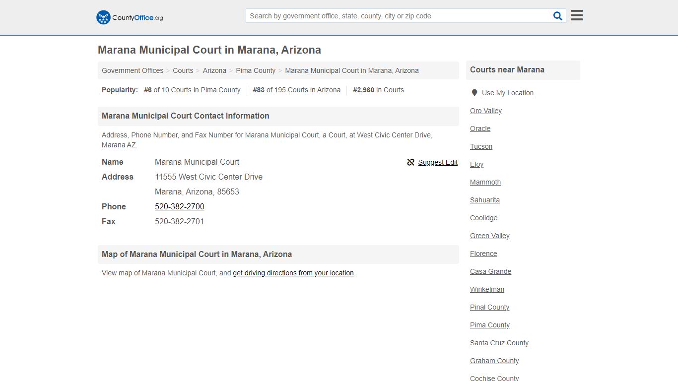 Marana Municipal Court - Marana, AZ (Address, Phone, and Fax)